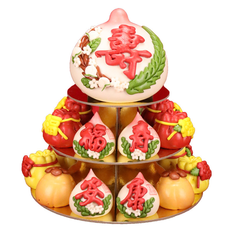 寻福记手工三层塔寿桃饽饽礼盒