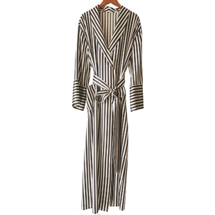 经典条纹真丝睡袍 桑蚕丝家居服睡裙睡袍男女款 真丝睡衣高端定制