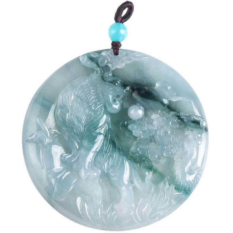 缅甸翡翠冰糯种圆虎牌蓝花正品