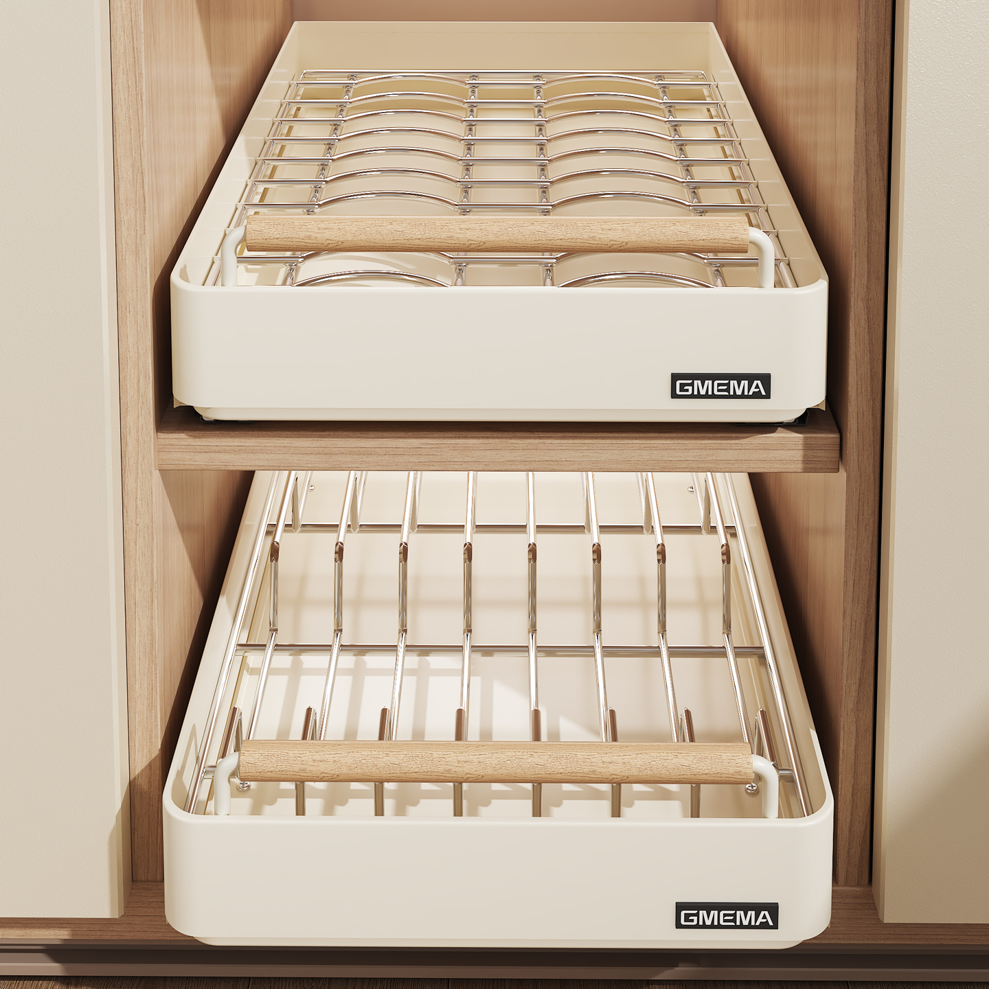 厨房抽拉式碗碟收纳架抽拉式碗碟置物架橱柜抽屉式拉篮碗盘子收纳