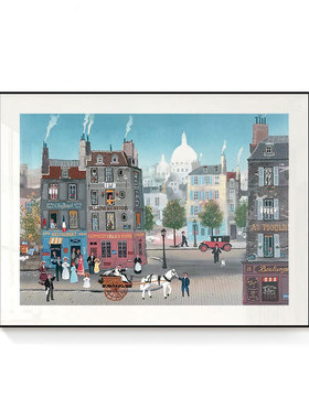 法国画家Michel Delacroix城市景观街景写实可爱风格插图装饰画芯
