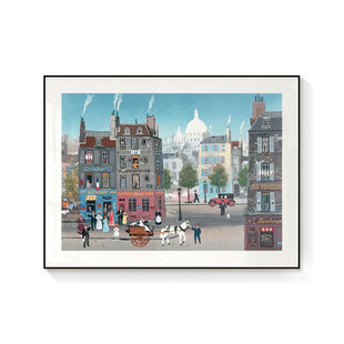 法国画家Michel Delacroix城市景观街景写实可爱风格插图装饰画芯