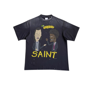 fogxx vintage热狗同款人物印花Saint美式复古水洗做旧短袖t恤