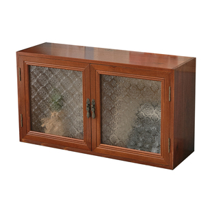 复古实木茶杯收纳柜日系香水化妆品桌面收纳盒玻璃防尘手办展示柜