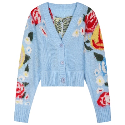 今屿花花v领短款马海毛针织衫女