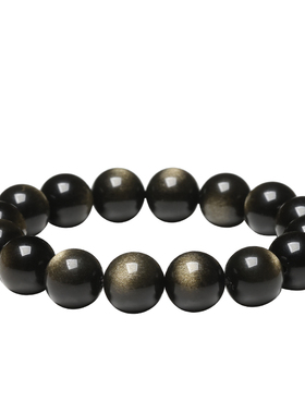 天然黑耀石手串男女情侣款猫眼金曜石单圈手链刻字定制转运珠饰品