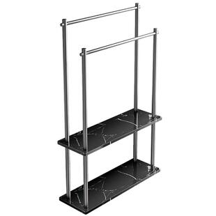 枪灰加高落地大理石毛巾架晾衣架实心毛巾杆浴缸置物架双杆免打孔