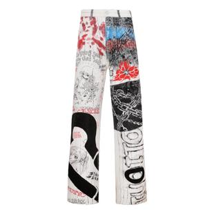 olioni涂鸦二次元亚比文化重工印花remake修身直筒显瘦长牛仔裤子