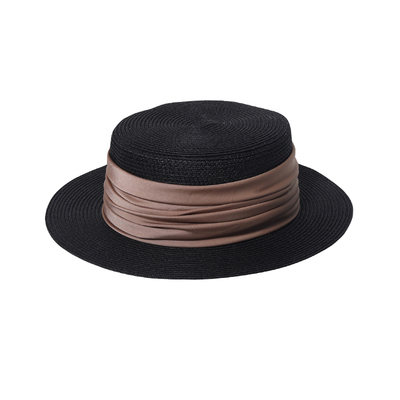 褶皱丝带装饰平顶草帽