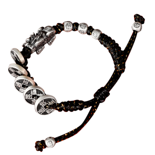 足银999五帝铜钱手串纯银招财貔貅手链复古珐琅彩宫廷风手工编绳