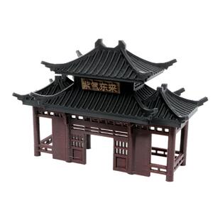 中式古典水陆缸鱼缸造景装饰摆件小门牌楼3D模型摆件建筑景观造景