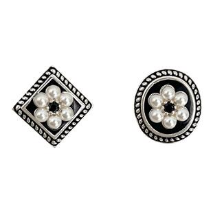 复古珍珠款花朵耳钉女洋气不对称高级设计感耳环日常百搭纯银耳饰