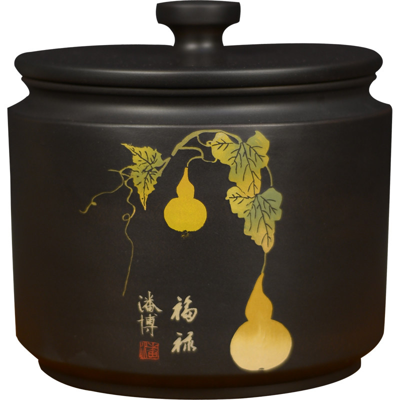建水紫陶茶叶罐小号精品高档陶瓷密封罐紫砂醒茶储存罐普洱茶空罐