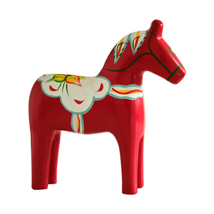 手绘红马摆件瑞典达拉木马红色木质对马家居客厅装饰小摆设工艺品