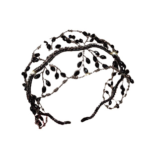 2025新款潮复古简约ins风黑色水晶编织头箍发给时尚百搭发卡发饰