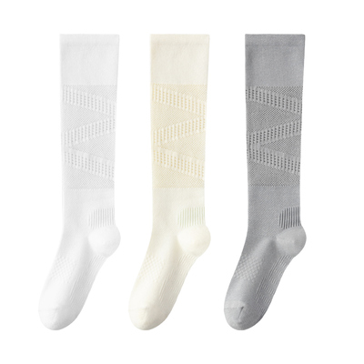 专业运动压力袜女薄款米白小腿袜