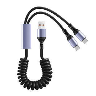 沐泽煜66W弹簧立体弯头C口一拖二快充数据线适用苹果15华为安卓2typec车载伸缩收纳便携同时充电