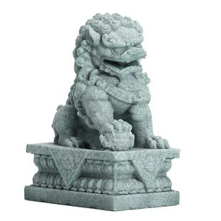 新中式青砂石对狮茶宠摆件国潮风可爱石狮子茶桌鱼缸造景创意装饰