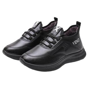 老北京布鞋女加绒皮面防水软底妈妈棉鞋防滑厨房黑色工作保暖鞋冬