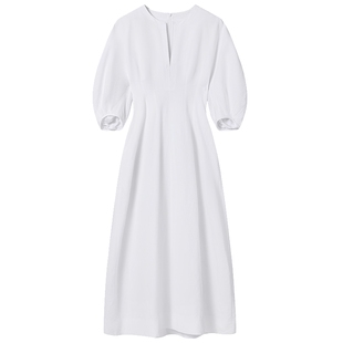 【季末折扣】欧时力 收腰中袖连衣裙长裙灯笼袖法式2025夏季新品