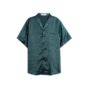 GENESISBOY 5.1 00:00 自制小众醋酸褶皱面料古巴领纯色短袖衬衫