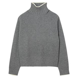 季末7折SANDRO2025秋冬新款女装迪木尔风撞色领口高领套头针织衫