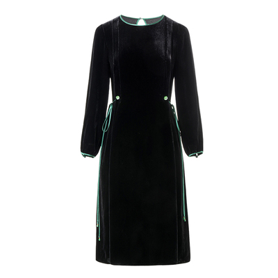 复古高级感丝绒连衣裙黑色大码秋