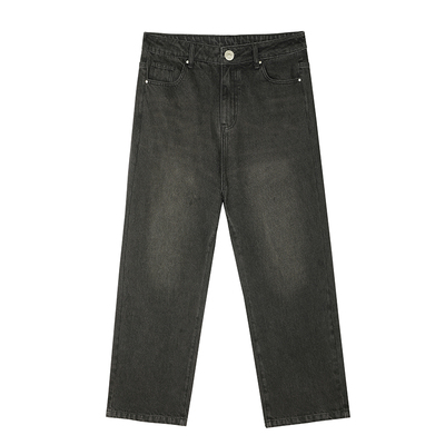 GWIT 美式高街复古重磅石磨水洗春秋长裤炭黑休闲潮牌牛仔裤男