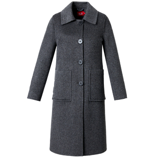 纯羊毛双面绒大衣女长款加厚明口袋秋冬抗皱深珐灰高级感毛呢外套