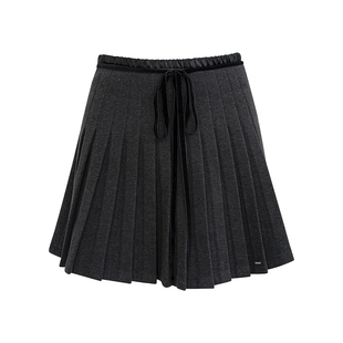 Kroche  knowledge 丝绒拼接双腰头蝴蝶结百褶半裙