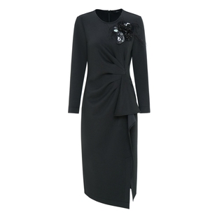 IDPAN连衣裙新款时尚复古荷叶边设计正式场合气质裙子女