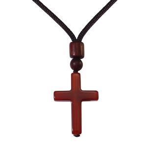 十尚美地福气 天然红玛瑙十字架挂件手工情侣项链黑玉石平安礼物