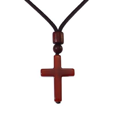 天然红黑玛瑙十字架项链时尚男女