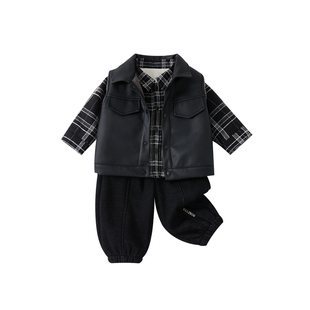 男童加绒加厚马甲2025冬装新款小童皮衣外套男孩宝宝外穿背心坎肩