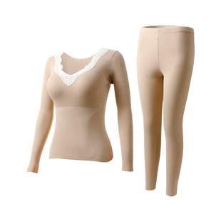 婷美羊毛蚕丝保暖内衣女带胸垫冬季贴身加厚秋衣秋裤女款美体套装