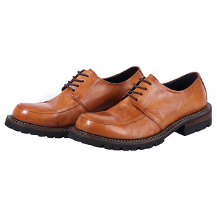 马皮复古水洗皮鞋男士真皮大头德比鞋工装商务休闲鞋高端翘头厚底