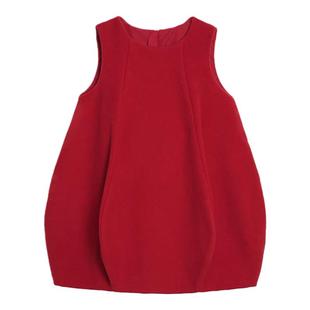 女童连衣裙红色拜年服秋冬新年衣服儿童洋气毛呢背心裙宝宝灯笼裙