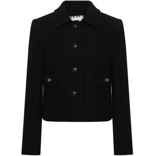 GEGINA吉吉娜羊绒羊毛短款黑色毛呢外套保暖时髦短外套商场同款