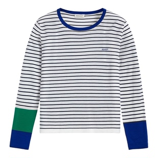 GANT/甘特2026春夏女士莱赛尔柔软薄款圆领横条纹撞色长袖针织衫