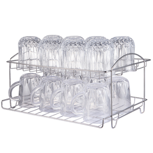 奶茶店咖啡杯架304不锈钢茶杯子沥水收纳双层玻璃啤酒晾杯架家用