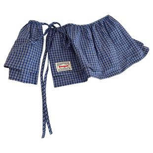 韩系格子屁帘高级感搭配牛仔裤叠穿裙帘系绳下摆遮臀纱帘时尚围帘