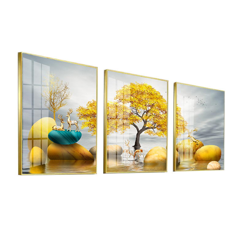 客厅装饰画现代简约北欧沙发背景墙挂画冰晶餐厅大气晶瓷三联壁画