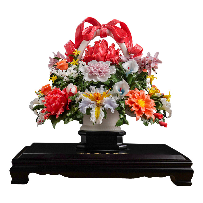 百花争艳瓷花摆件可定制祝福语