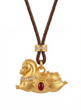 纯银天然红玛瑙唐马项链法式复古