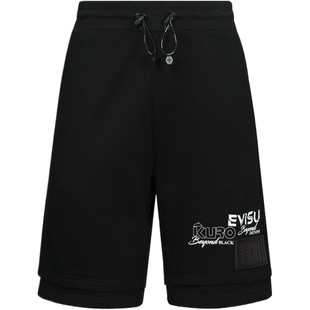 EVISU KURO男多重标志商标双裤管纯棉直筒运动卫短裤