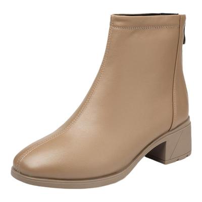 2024新款真皮粗跟马丁靴子简单