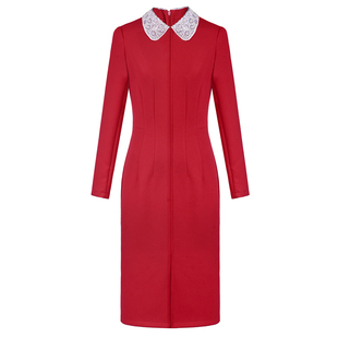 绝色时尚单品 2025秋冬新款女装 别致惊艳红色连衣裙长袖包臀裙子