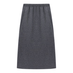 百家好骆驼绒灰色休闲毛呢A字半身裙女冬季新款加厚中长直筒裙子