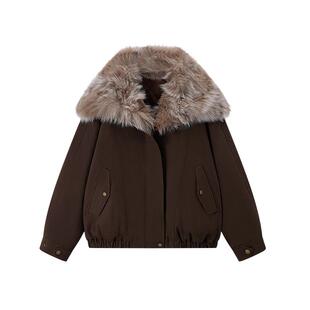 朱丽岚同款ablueberry棕色座山雕外套女冬夹克辣妹皮毛一体厚外套