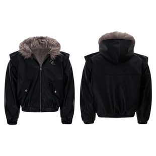 ArguE CulturE小众毛领座山雕双面穿加厚外套pu皮连帽棉服夹克男